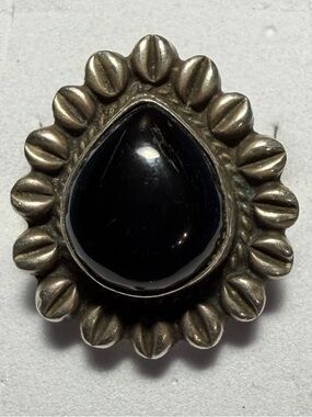 Vintage Sterling Silver Black Onyx Statement Ring Size 8 Mexico Artisan Bold